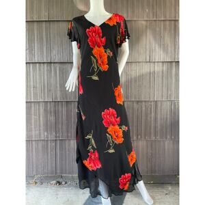 🔥VTG Lola P Y2K Bias Cut Romantic Floral Whimsical Asymmetrical Maxi Dress SML
